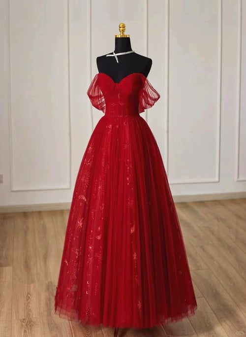CG72 Off the shoulder embroidery Debutante dresses (Red wine/light gre -  Nirvanafourteen
