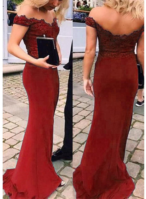 Beautiful Dark Red Long Off the Shoulder Prom Dress,Mermaid Party Dress