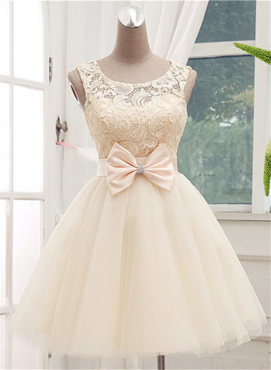 Beautiful Champagne Tulle Party Dress,Cute Short Prom Dress Homecoming Dresses