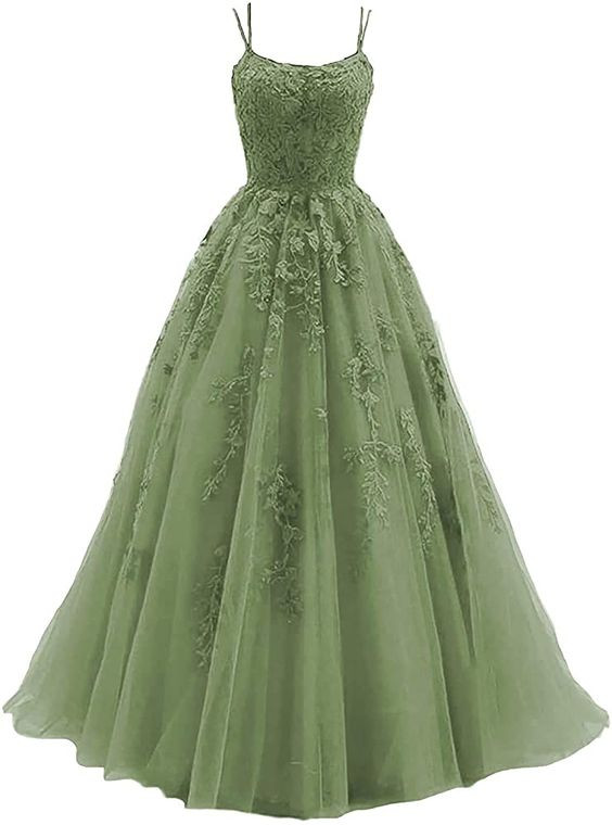 Beautiful Green Tulle with Lace Applique Formal Gown, Green Evening Prom Dress
