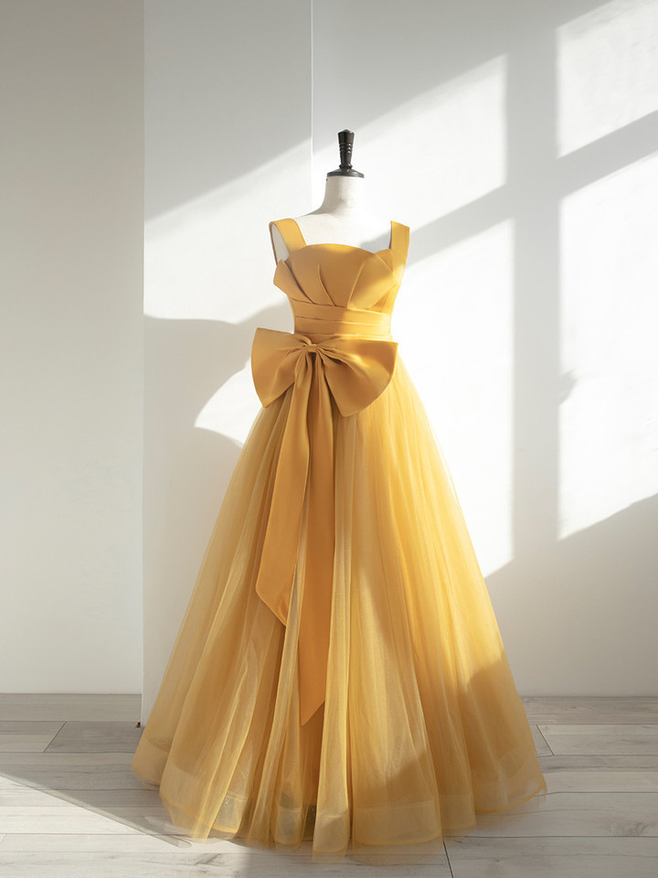 Classic Yellow Straps Long Party Dress Formal Dress, Yellow Evening Dress