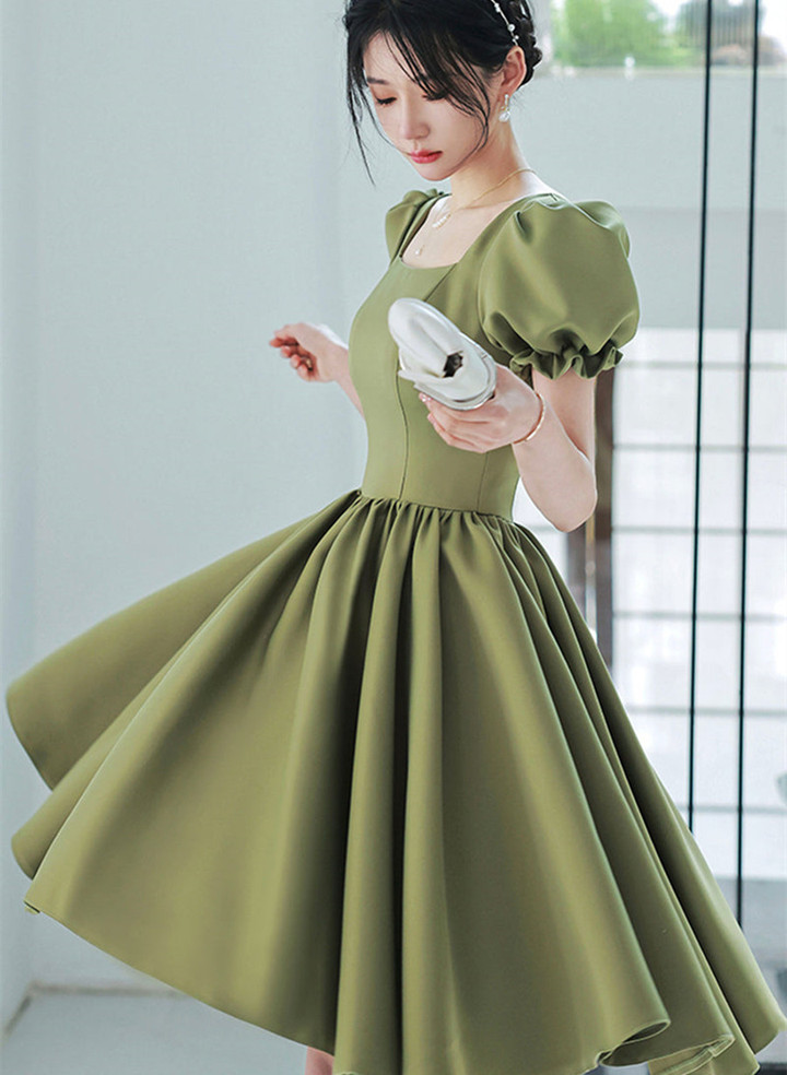 Green Satin Short Party Dress Prom Dress, Green Homecoming Dress
