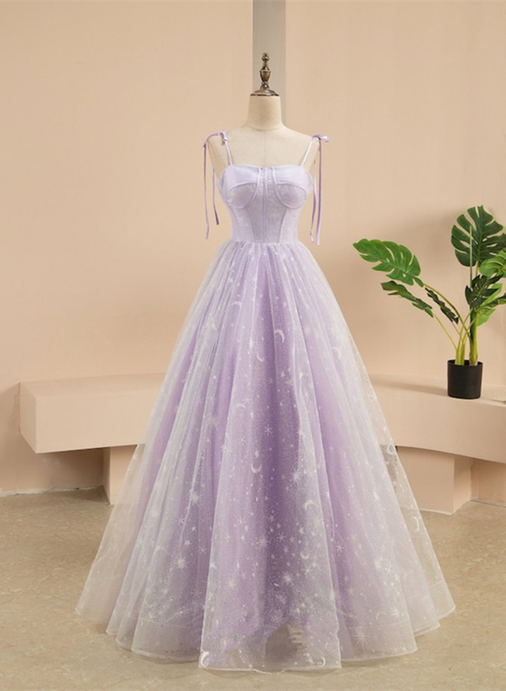 Lavender Tulle and Lace Sweetheart Party Dress. A-line Tulle Prom Dress
