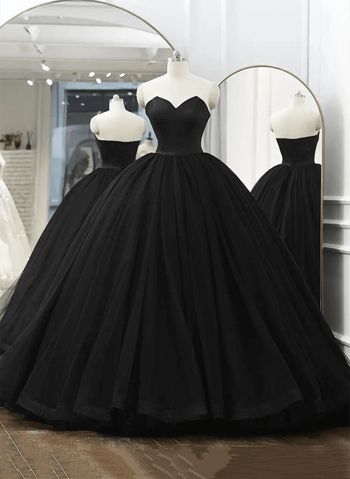 Black Tulle Sweetheart Ball Gown Sweet 16 Dress, Black Long Formal Dress