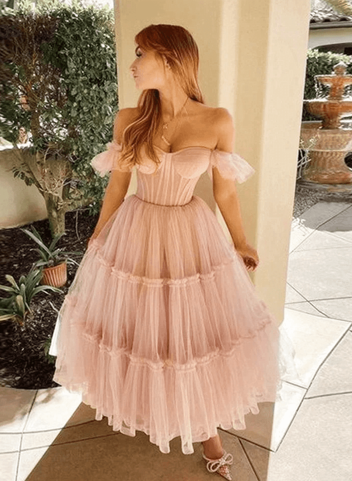 Tiered Ruffled Pink A-line Skirt Bridesmaid Party Dress, Graduation Dress