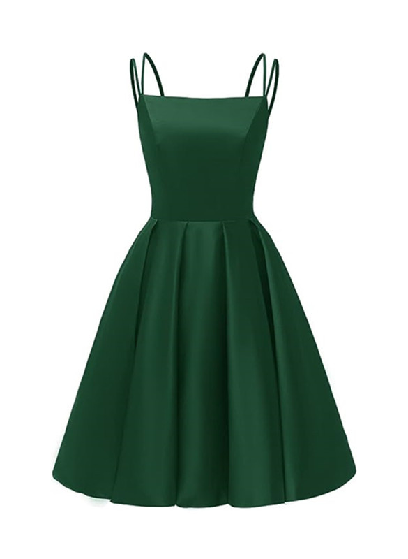 Green Satin Straps Lace-up Short Homecoming Dress, Green Prom Dress