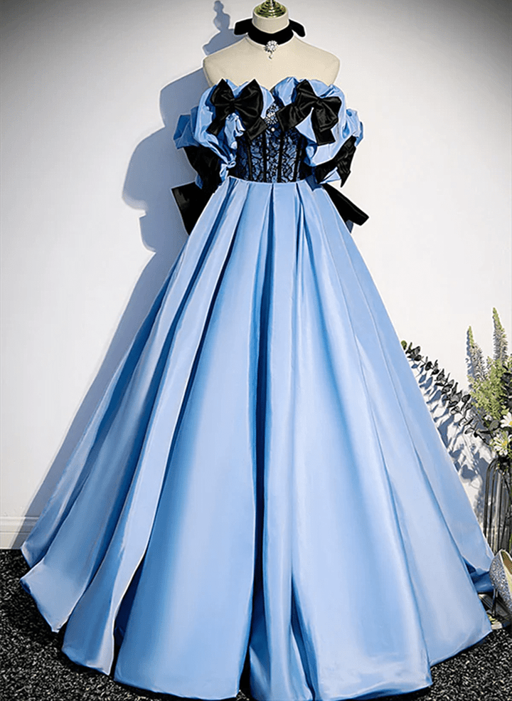 Light Blue Satin Long Off Shoulder Party Dress, A-line Blue Formal Dress Prom Dress