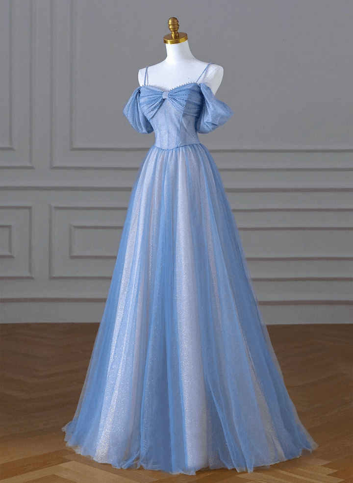 Pretty Light Blue Beaded Sweetheart Long A-line Prom Dress, Light Blue Formal Dress