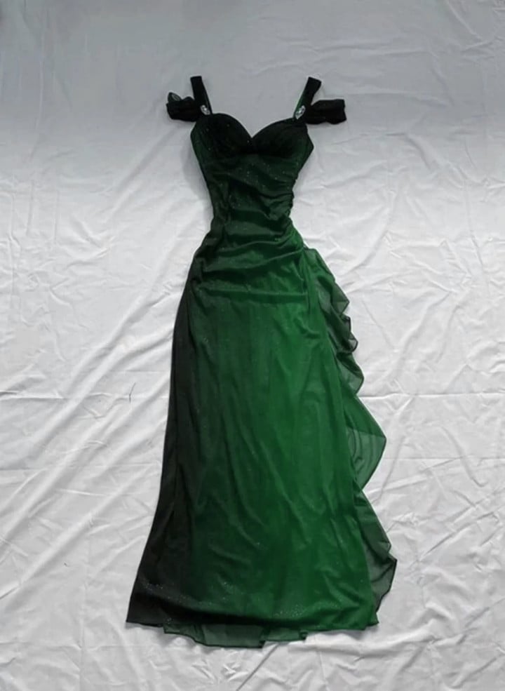 Green Chiffon Sweetheart Straps Long Party Dress, Green Prom Dress