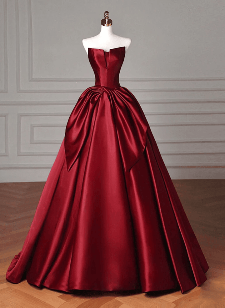 Wine Red Satin Long Evening Dress Prom Dress, Wine Red Formal Dress