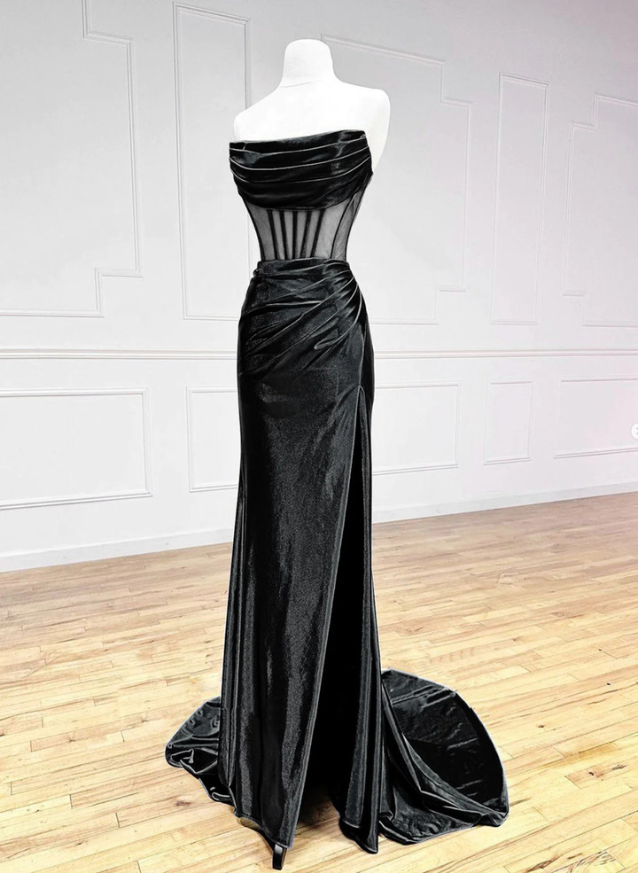 Lovely Black Off Shoulder Satin Long Prom Dress, Black Formal Dress