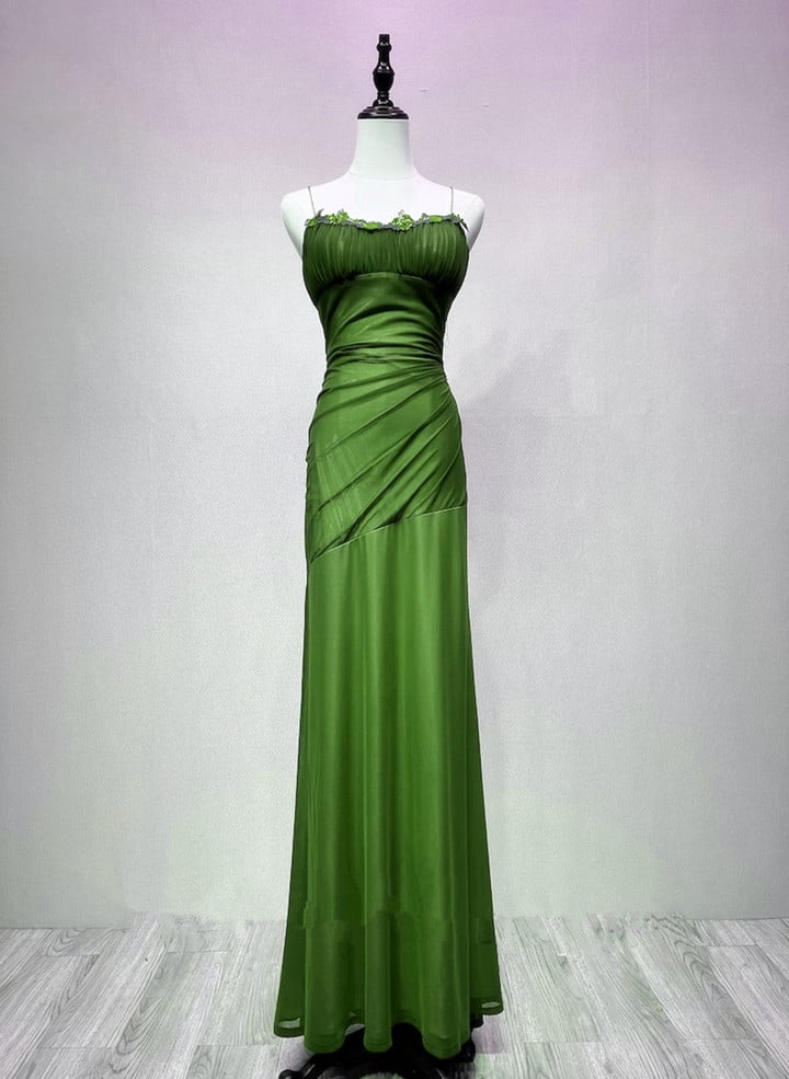 Green Straps Lace-up Formal Dress Evening Dress, Green Spandex Prom Dress