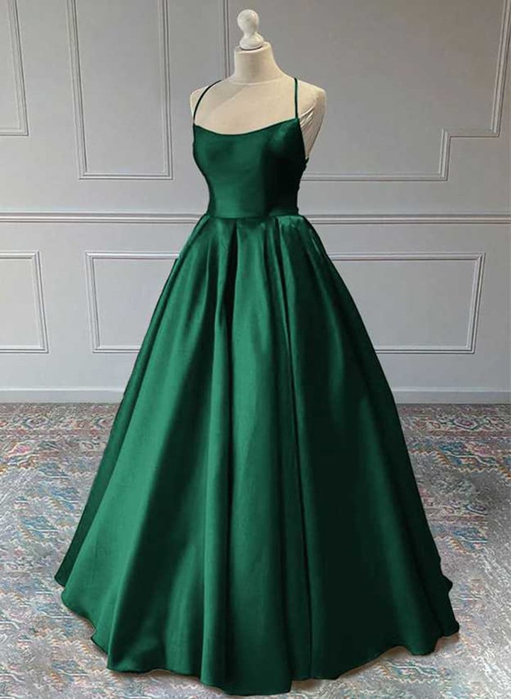 Green Satin Simple Backless Long Party Dress, Green Simple Evening Dress Prom Dress