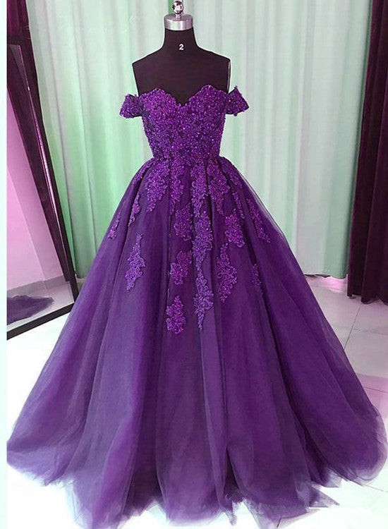 Dark Purple Tulle Junior Prom Dress, Long Party Dress with