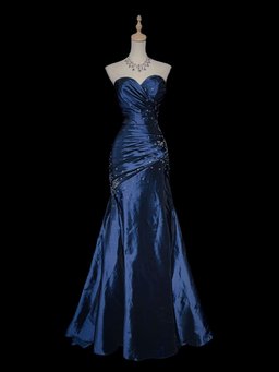 Blue Beaded Taffeta Sweetheart Mermaid Prom Dress, Blue Long Lace-up Evening Dress