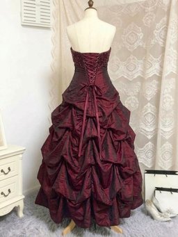 Wine Red Taffeta Beaded Strapless Ruched Prom Dress, Wine Red Sweetheart Long Ball Gown Evening Dress