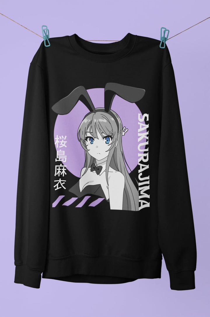 Mai Sakurajima Crewneck Sweatshirt, Bunny Girl Senpai Sweatshirt, Rascal Does Not Dream of Bunny Girl Senpai Crewneck, Anime Hoodie, Anime