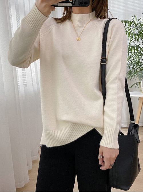 Mock Neck Pullovers Oversized Sweater