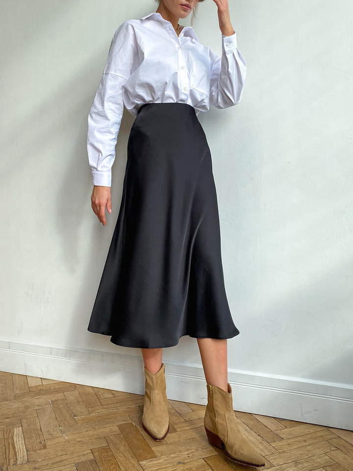 Long Satin A-line Midi Skirt