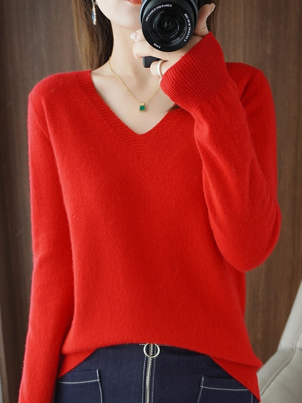 V-neck Pullovers Cashmere Knitting Sweater