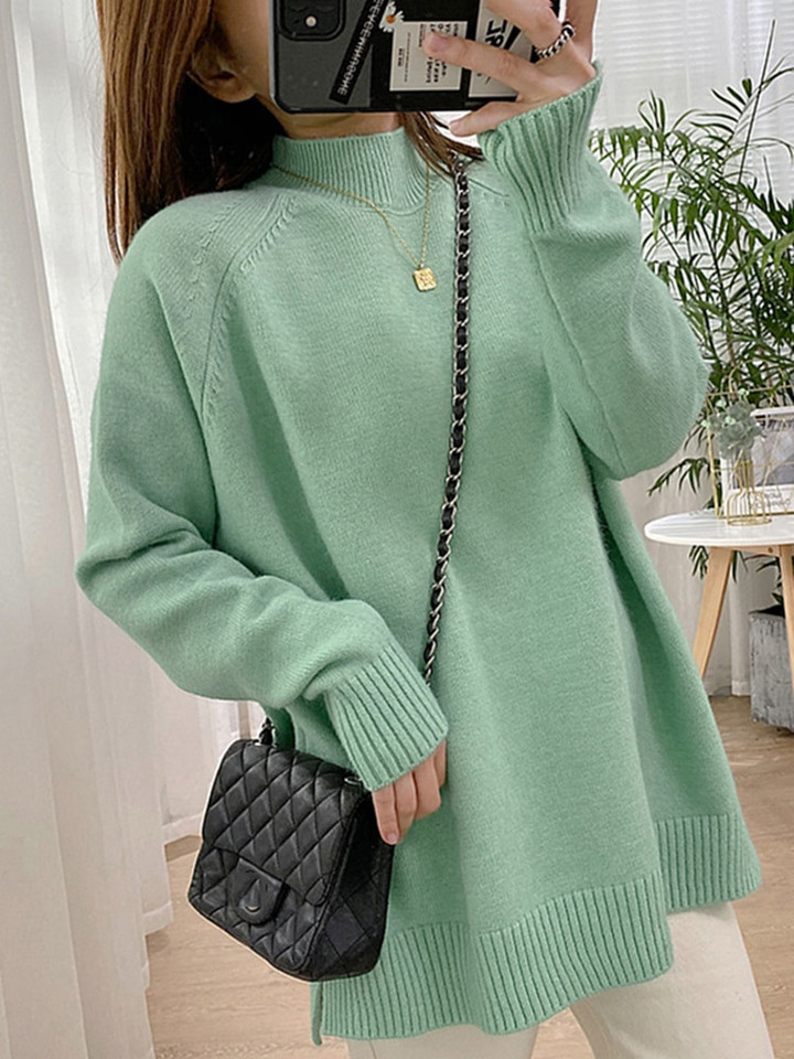 Mock Neck Pullovers Oversized Sweater