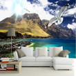 White Bird Hovering Beautiful Mountains And Ocean Scene Wallpaper Wall Mural Home Decor