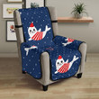 Cute Sea Lion Seal Christmas Hat Candy Cane Heart Pattern Chair Cover Protector