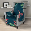 Heliconia Flowers, Palm And Monstera Leaves On Black Background Pattern Chair Cover Protector