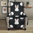 Cute White Rabbit Polka Dots Black Background Chair Cover Protector