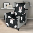 Cute White Rabbit Polka Dots Black Background Chair Cover Protector