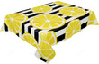 Lemon Slice On Black White Striped Background Tablecloth Home Decor