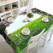 Rectangular 3D Tablecloth Purple Flowers And Green Grassland Scenery Pattern Home Decoration