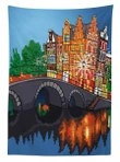 Night City Canal Bridge 3d Printed Tablecloth Home Decoration