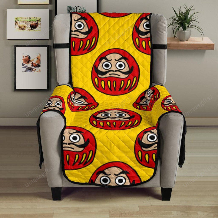 Daruma Japanese Wooden Doll Yellow Background Chair Cover Protector