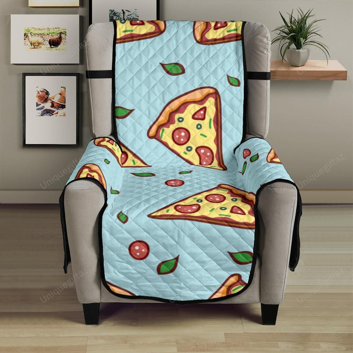 Hand Drawn Pizza Blue Background Chair Cover Protector