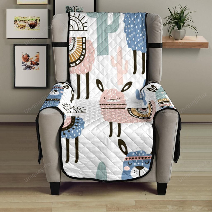 Lama Alpaca Cactus Hand Drawn Pattern Chair Cover Protector