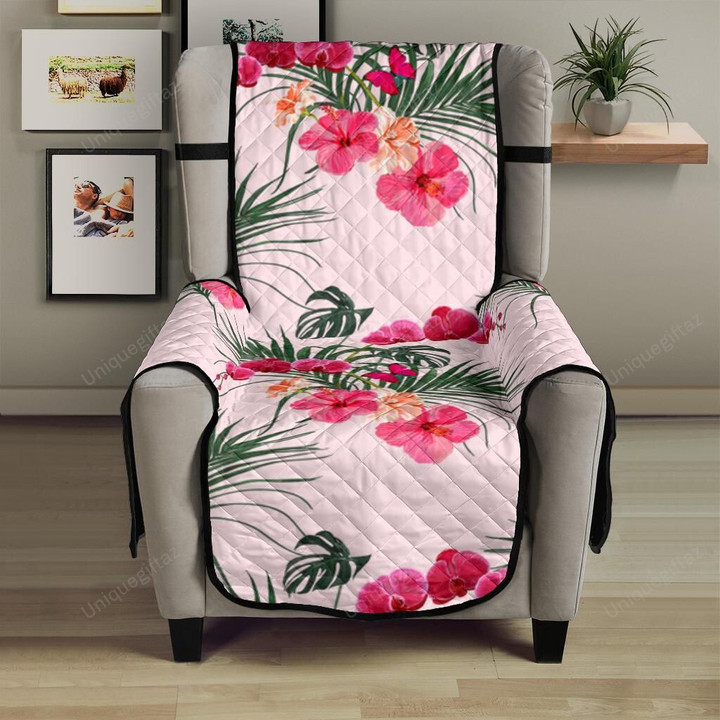 Red Pink Orchid Hibiscus Pattern Chair Cover Protector