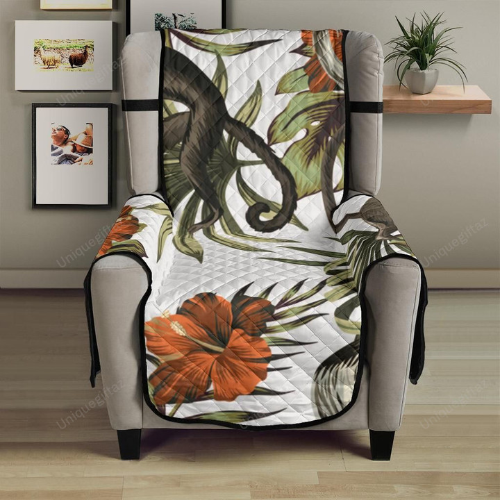 Monkey Red Hibiscus Flower Palm Leaves Floral Pattern Chair Cover Protector