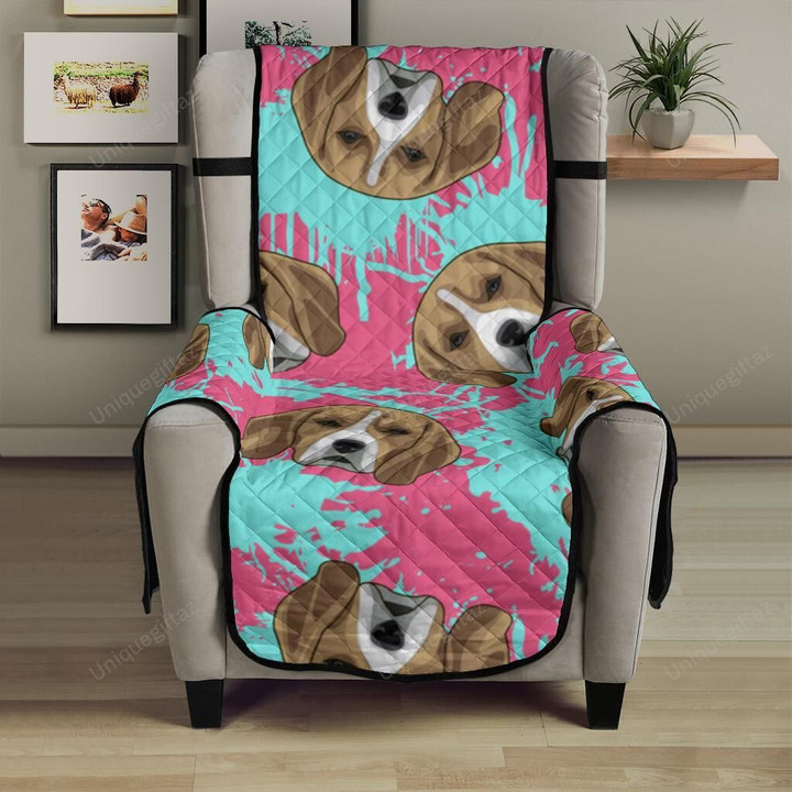 Beagle Muzzles Turquoise Paint Splashes Pink Pattern Chair Cover Protector