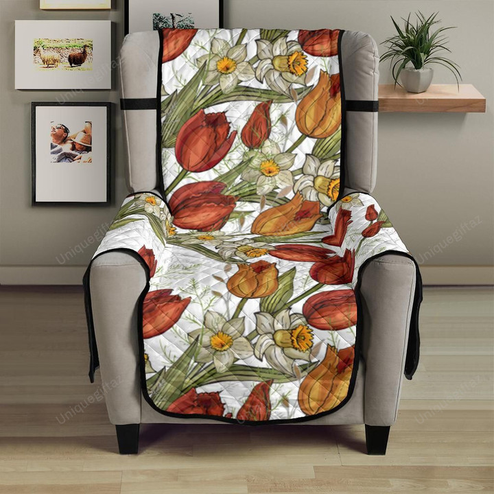 Red Tulips And Daffodils Pattern Chair Cover Protector