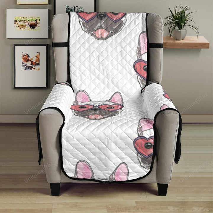 French Bulldog Heart Sunglass Pattern Chair Cover Protector