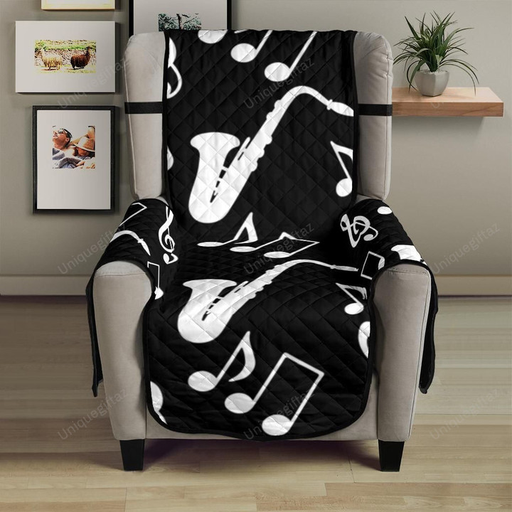 Saxophone Music Notes Treble Clef Black White Theme Chair Cover Protector