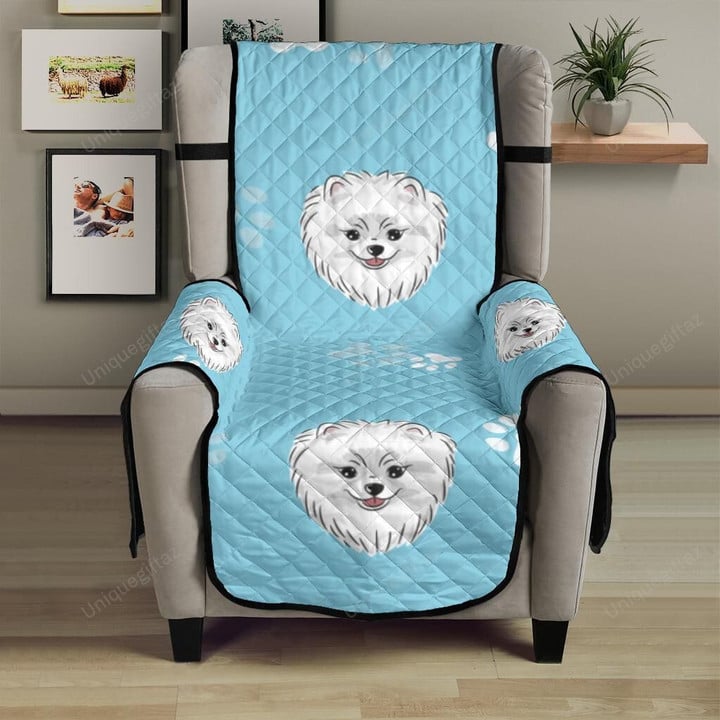 Pomeranian Pattern Blue Background Chair Cover Protector