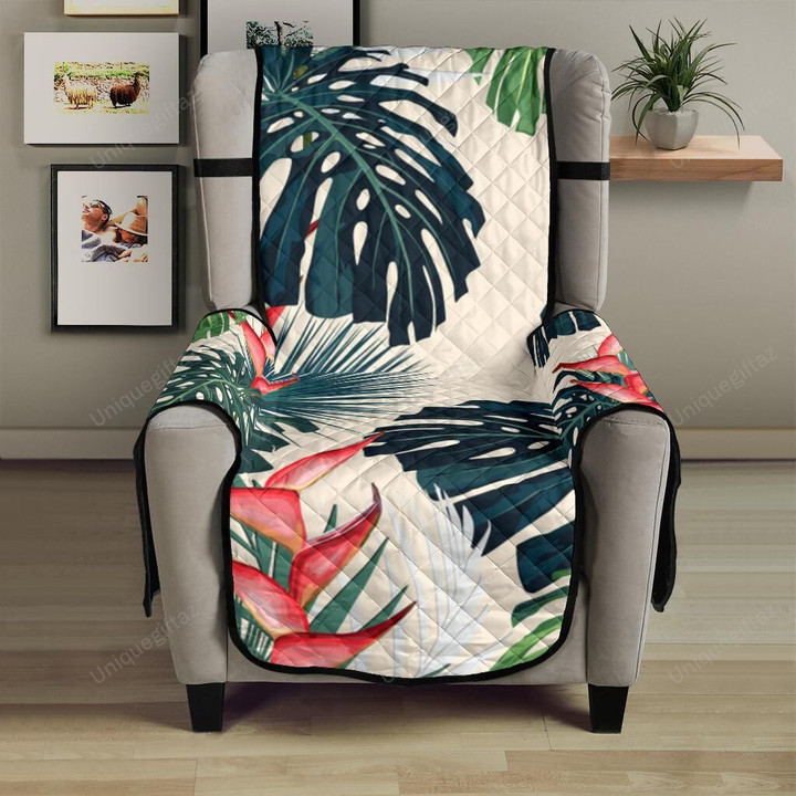 Heliconia Flowers, Palm And Monstera Leaves Chair Cover Protector