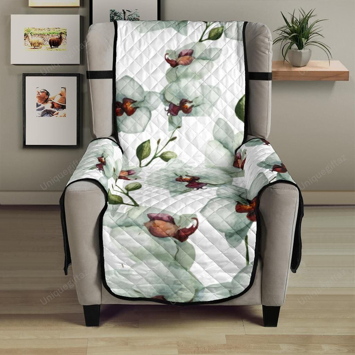 White Orchid Pattern Chair Cover Protector