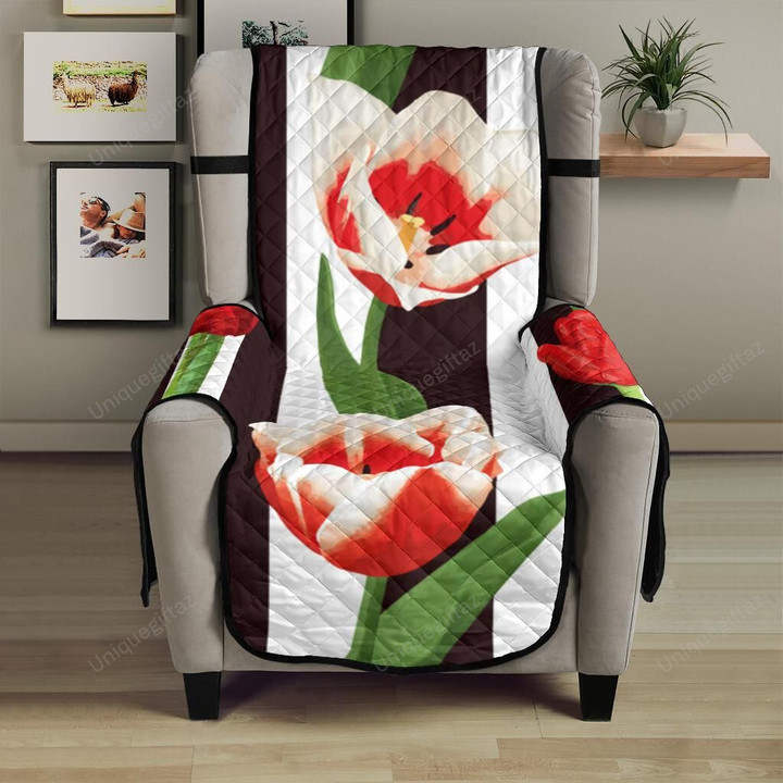 Red And White Tulips Pattern Chair Cover Protector