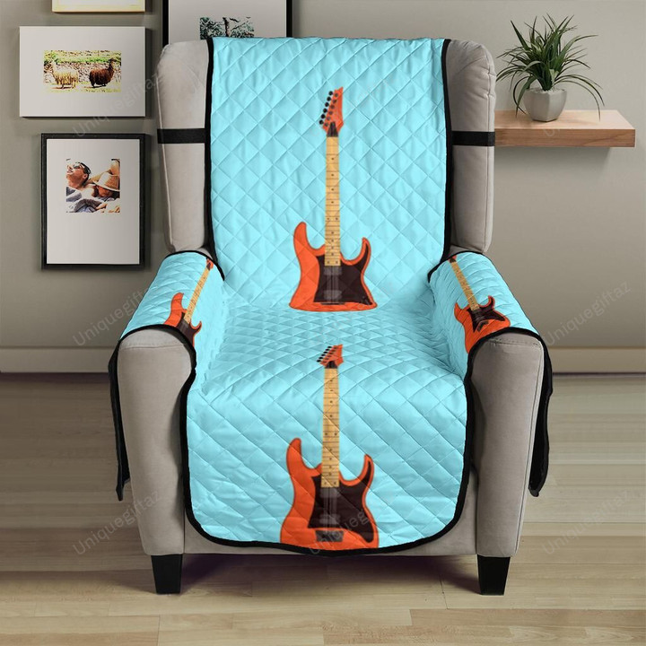 Electric Guitar Pattern Light Blue Background Chair Cover Protector