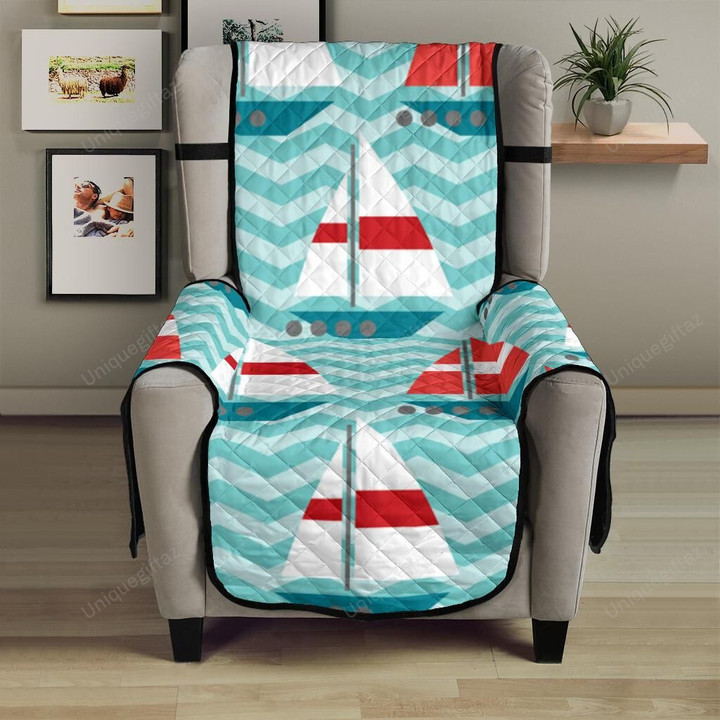 Red White Sailboat Wave Background Chair Cover Protector