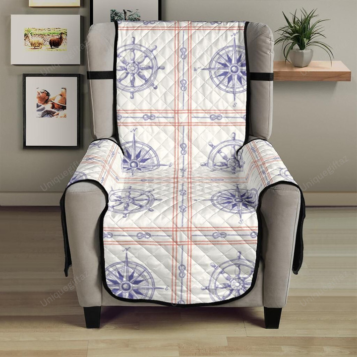 Nautical Steering Wheel Rudder Compass Pattern Chair Cover Protector