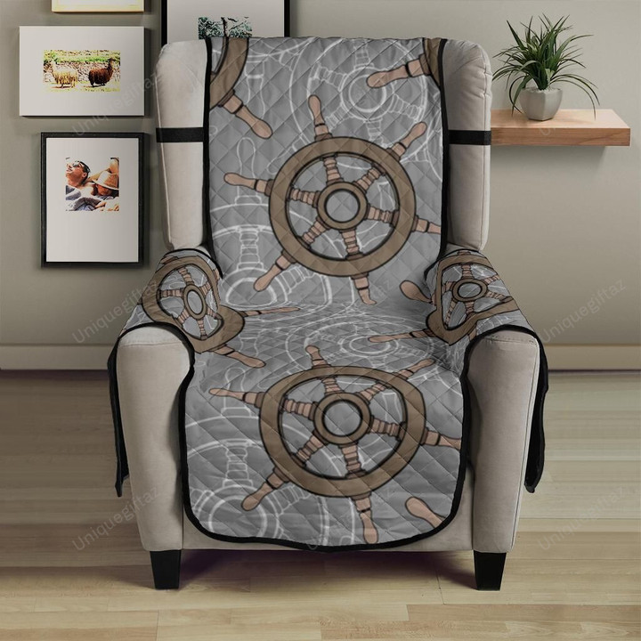 Nautical Wood Steering Wheel Pattern Chair Cover Protector